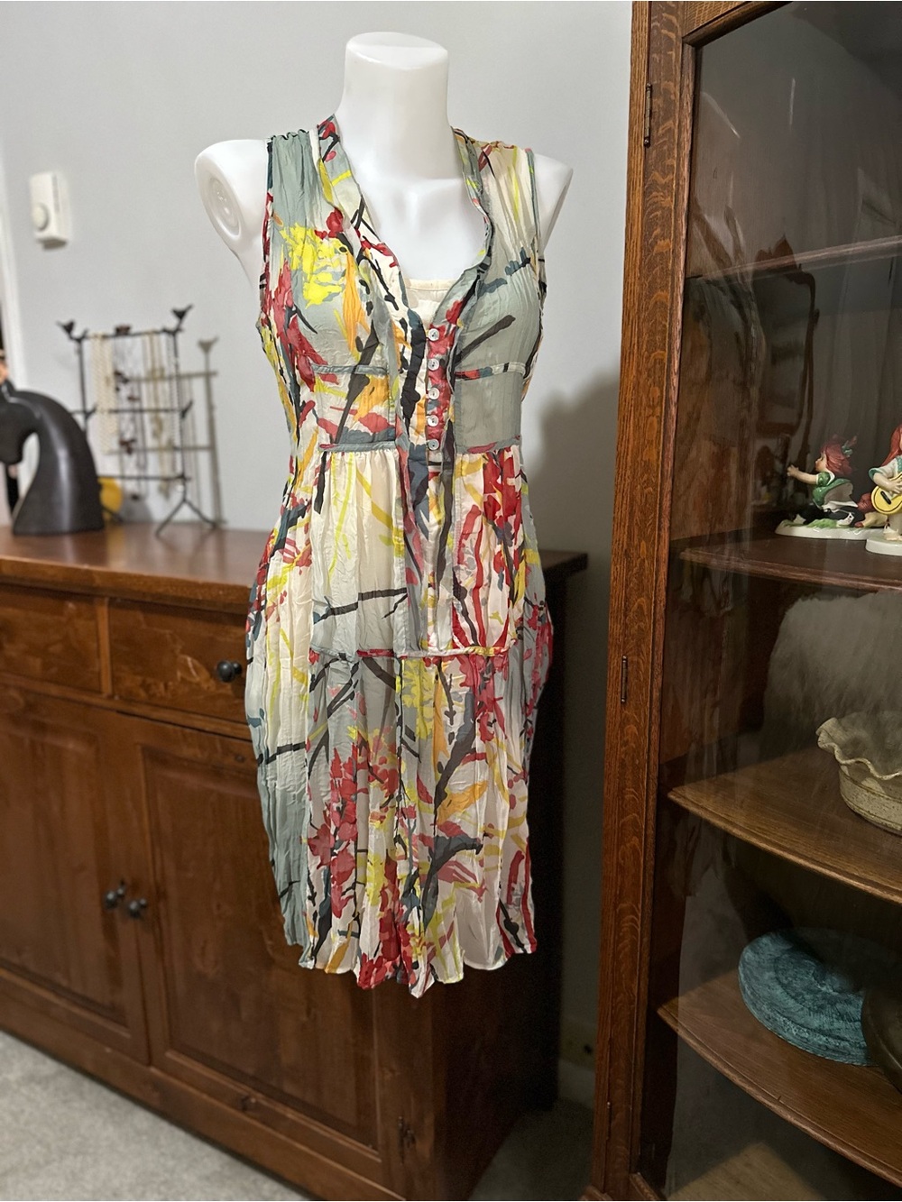 Floral Plissé V-Neck Sleeveless dress with Camisole - Multicolor